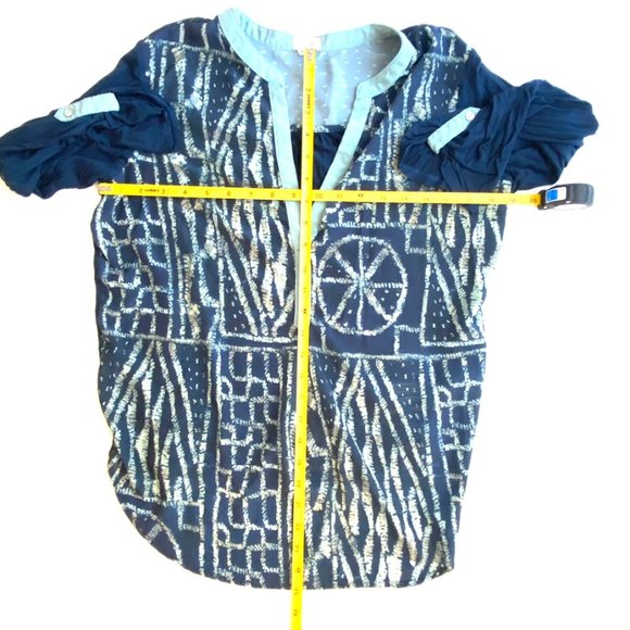 Anthropologie Tiny Brand Mixed Media Boho Printed Roll Tab Blouse Top - Picture 3 of 7